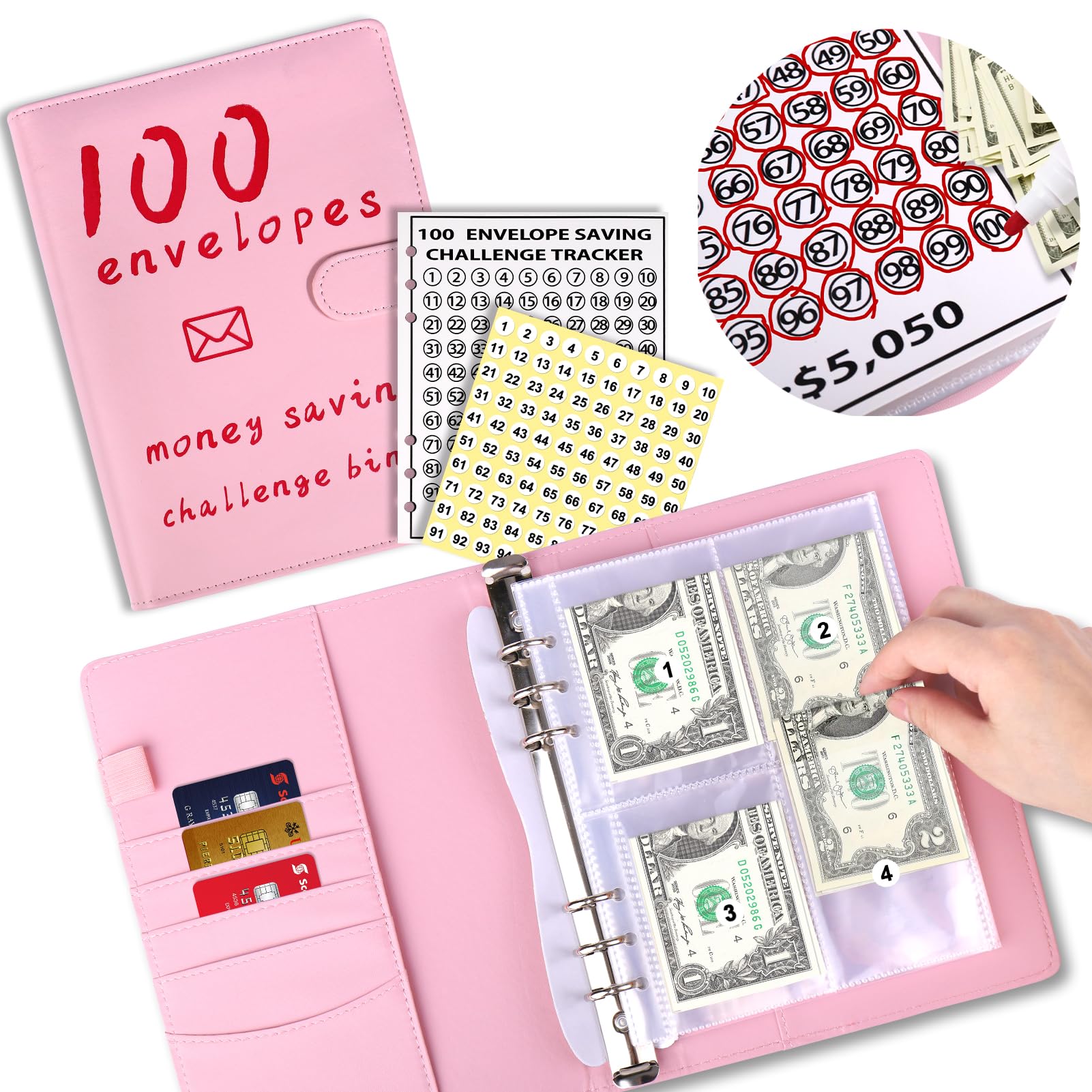 即購入OK★ボックス付き★100days savings challenge Amazon.com : 100 Envelopes Money Saving Challenge Pink